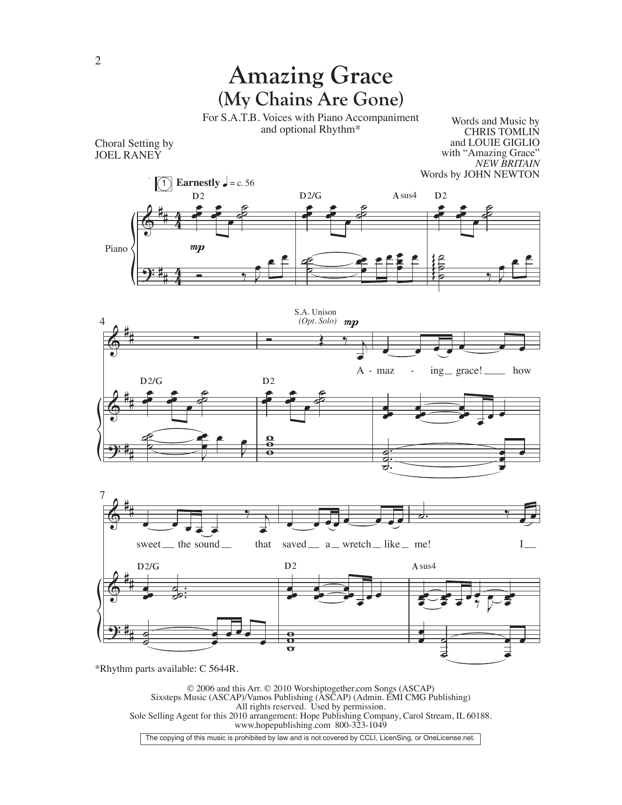 Chris Tomlin Amazing Grace (My Chains Are Gone) (arr. Joel Raney) sheet music notes and chords arranged for SATB Choir