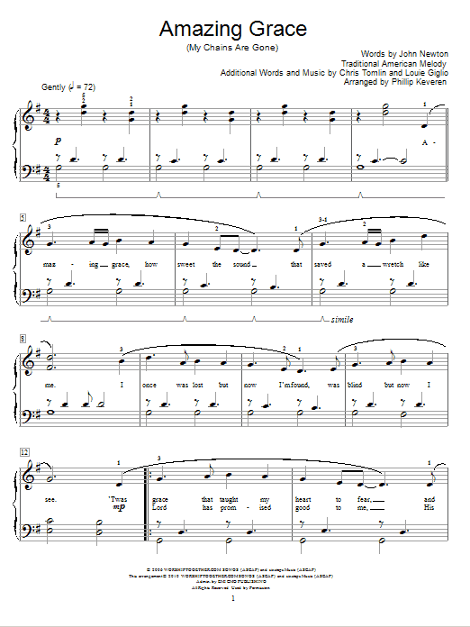 Chris Tomlin Amazing Grace (My Chains Are Gone) (arr. Phillip Keveren) sheet music notes and chords arranged for Piano Duet