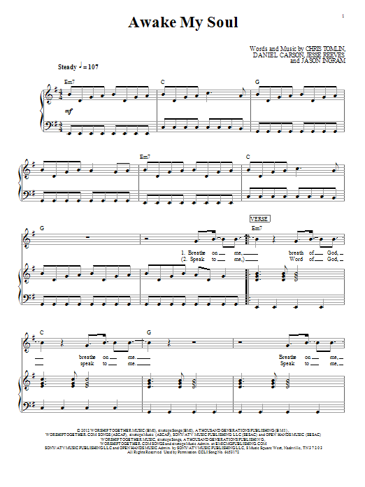 Chris Tomlin Awake My Soul sheet music notes and chords arranged for Piano, Vocal & Guitar Chords (Right-Hand Melody)