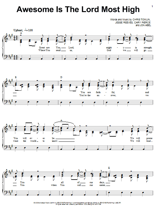 Chris Tomlin Awesome Is The Lord Most High sheet music notes and chords arranged for Easy Guitar