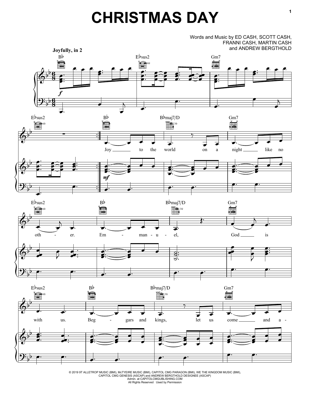 Chris Tomlin Christmas Day (feat. We The Kingdom) sheet music notes and chords arranged for Piano, Vocal & Guitar Chords (Right-Hand Melody)