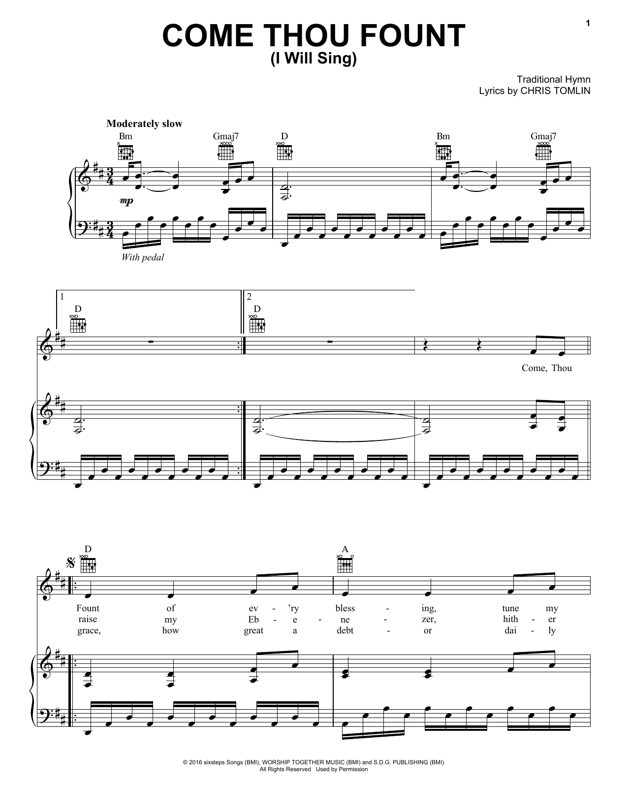 Chris Tomlin Come Thou Fount (I Will Sing) sheet music notes and chords arranged for Piano, Vocal & Guitar Chords (Right-Hand Melody)