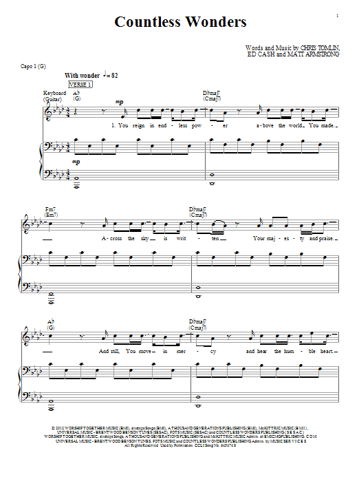 Chris Tomlin Countless Wonders sheet music notes and chords arranged for Piano, Vocal & Guitar Chords (Right-Hand Melody)