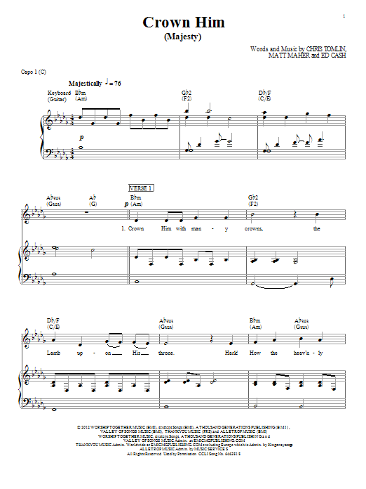 Chris Tomlin Crown Him (Majesty) sheet music notes and chords arranged for Lead Sheet / Fake Book