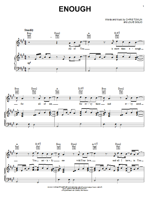 Chris Tomlin Enough sheet music notes and chords arranged for Easy Piano
