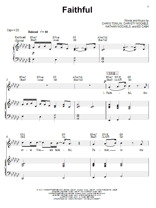 Chris Tomlin Faithful sheet music notes and chords arranged for Easy Piano