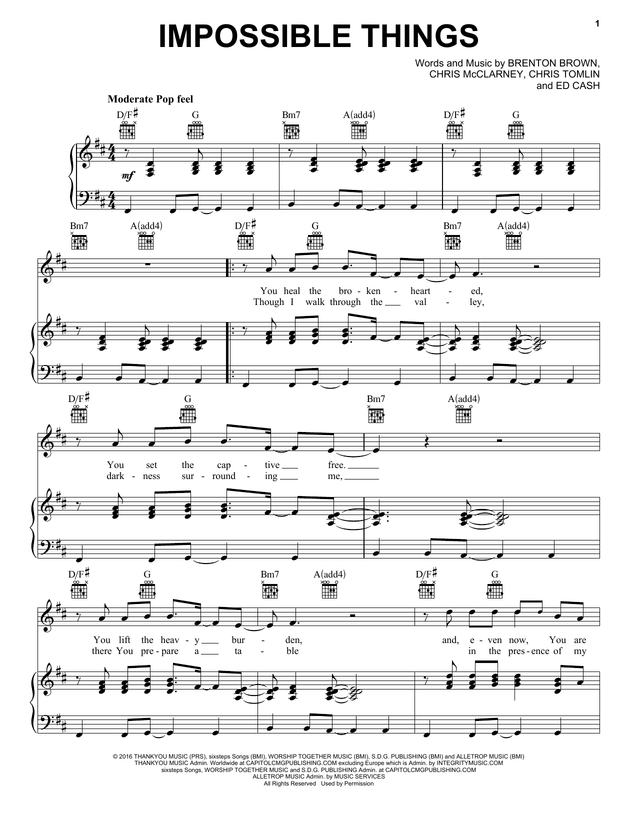 Chris Tomlin feat. Danny Gokey Impossible Things sheet music notes and chords arranged for Piano, Vocal & Guitar Chords (Right-Hand Melody)