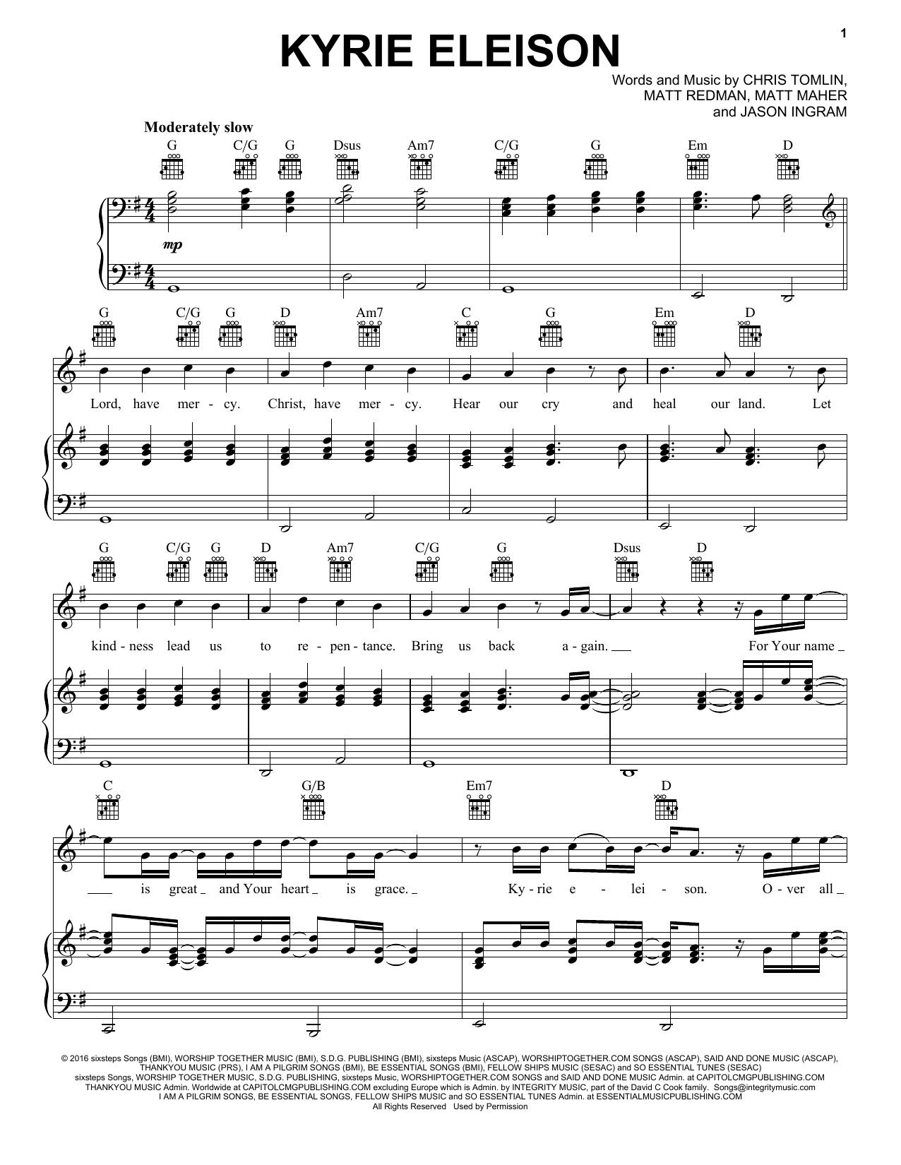 Chris Tomlin feat. Matt Maher, Matt Redman and Jason Ingram Kyrie Eleison sheet music notes and chords arranged for Piano, Vocal & Guitar Chords (Right-Hand Melody)