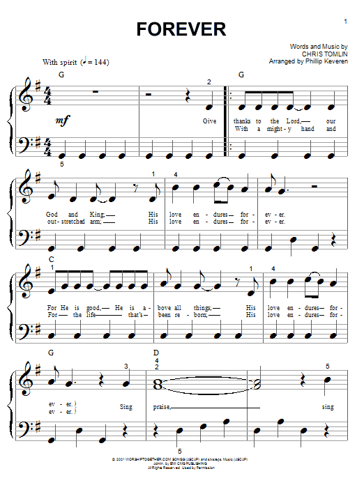 Chris Tomlin Forever (arr. Phillip Keveren) sheet music notes and chords arranged for Big Note Piano