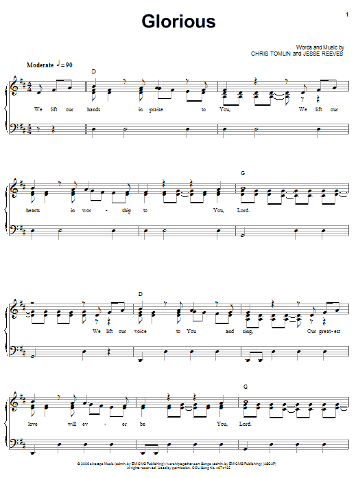 Chris Tomlin Glorious sheet music notes and chords arranged for Piano, Vocal & Guitar Chords (Right-Hand Melody)