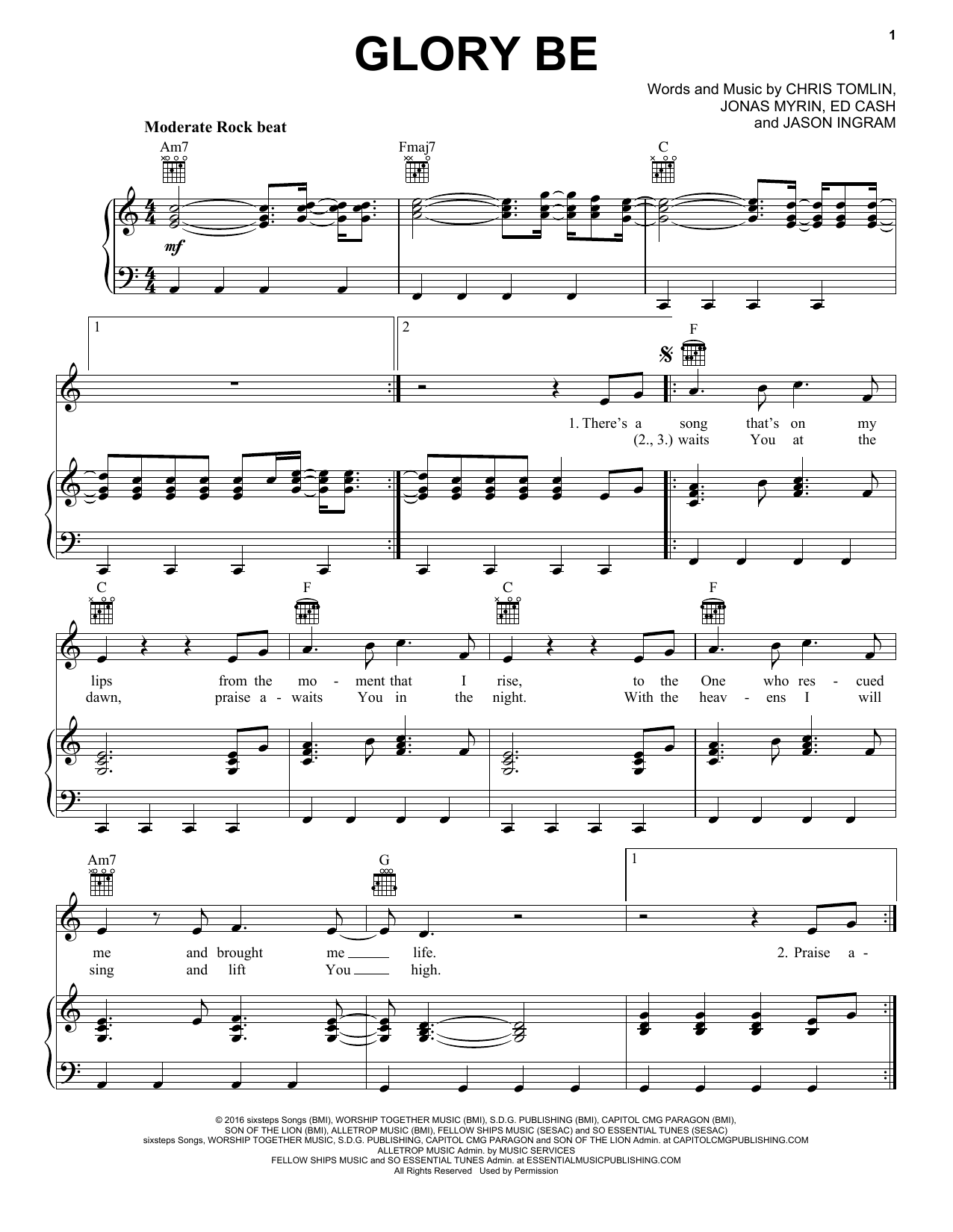 Chris Tomlin Glory Be sheet music notes and chords arranged for Piano, Vocal & Guitar Chords (Right-Hand Melody)