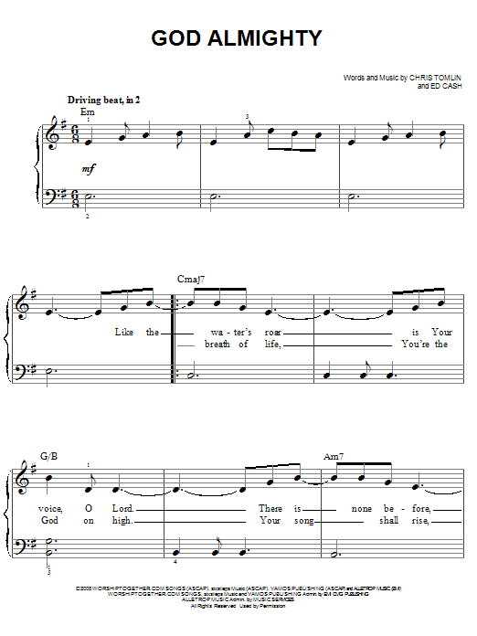 Chris Tomlin God Almighty sheet music notes and chords arranged for Easy Piano