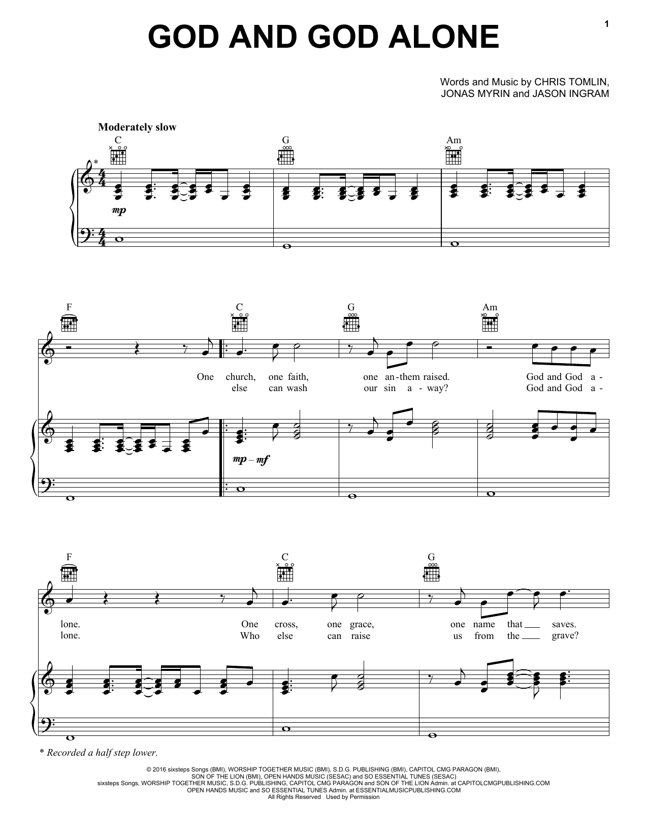 Chris Tomlin God and God Alone sheet music notes and chords arranged for Piano, Vocal & Guitar Chords (Right-Hand Melody)