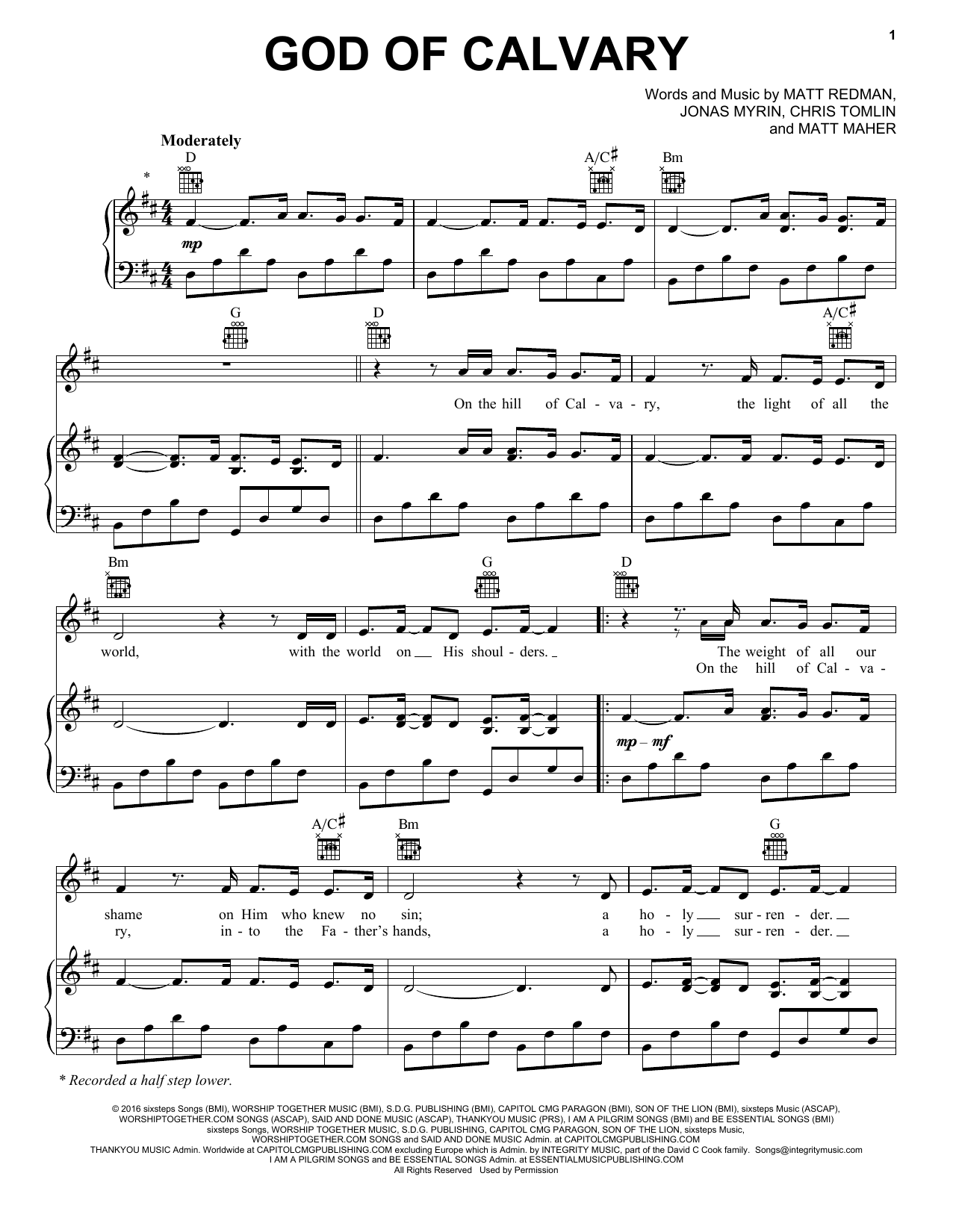 Chris Tomlin God Of Calvary sheet music notes and chords arranged for Piano, Vocal & Guitar Chords (Right-Hand Melody)