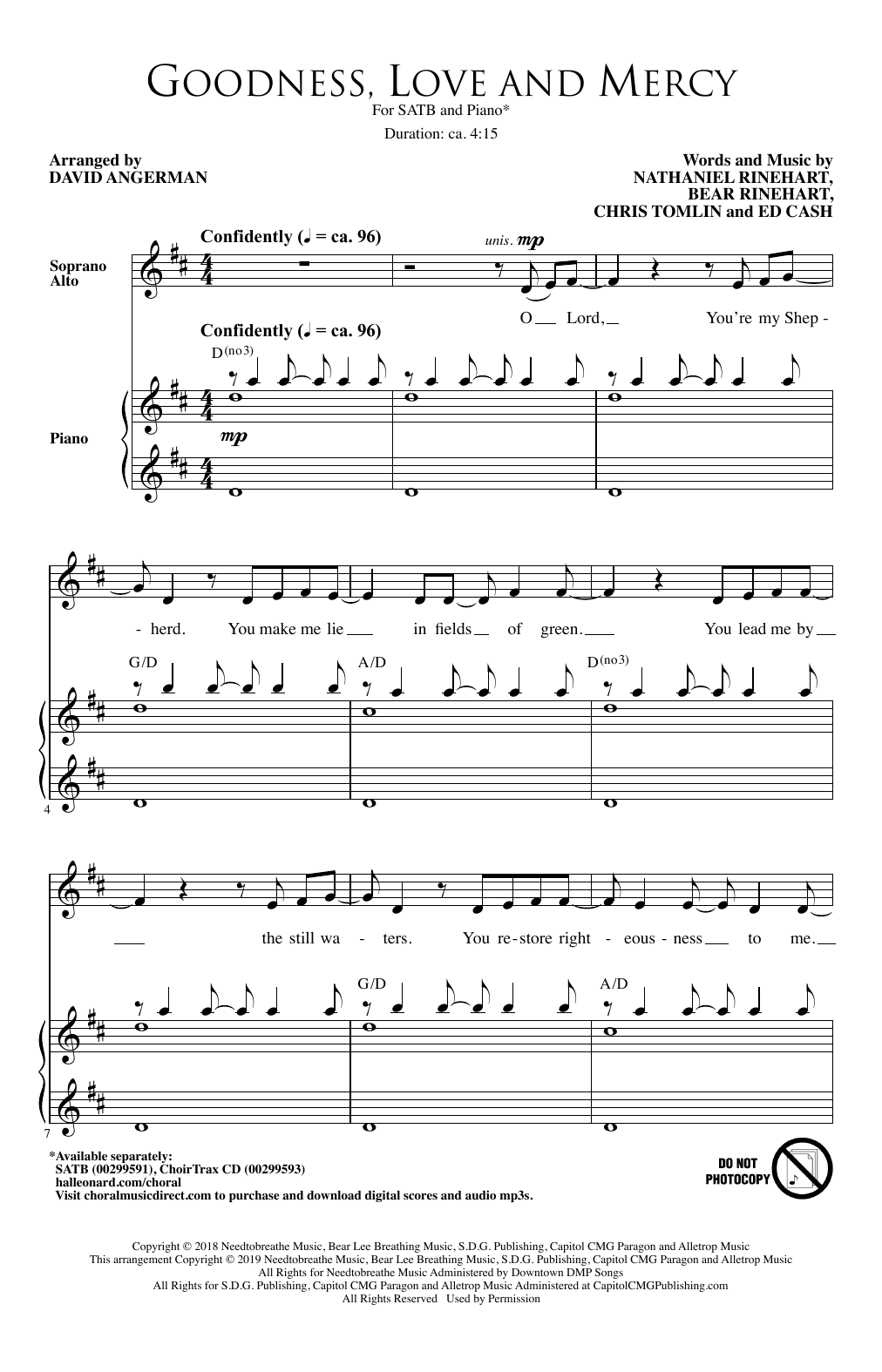Chris Tomlin Goodness, Love And Mercy (arr. David Angerman) sheet music notes and chords arranged for SATB Choir