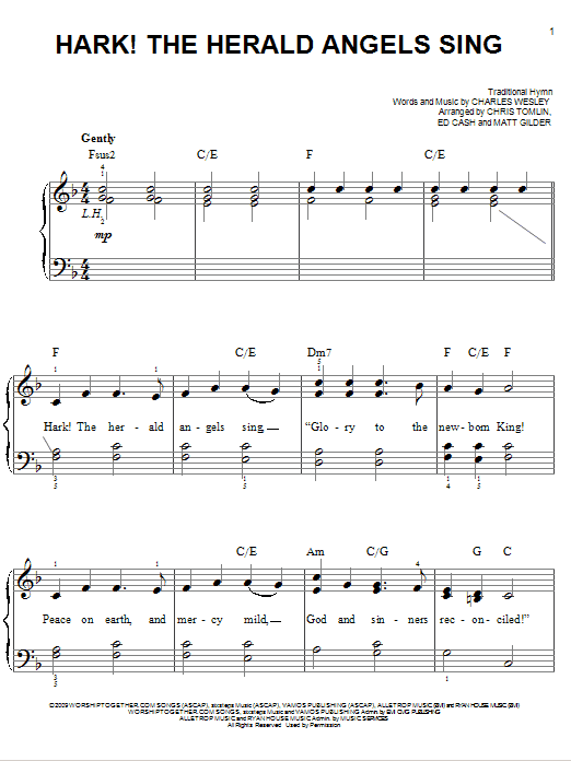 Chris Tomlin Hark! The Herald Angels Sing sheet music notes and chords arranged for Easy Piano