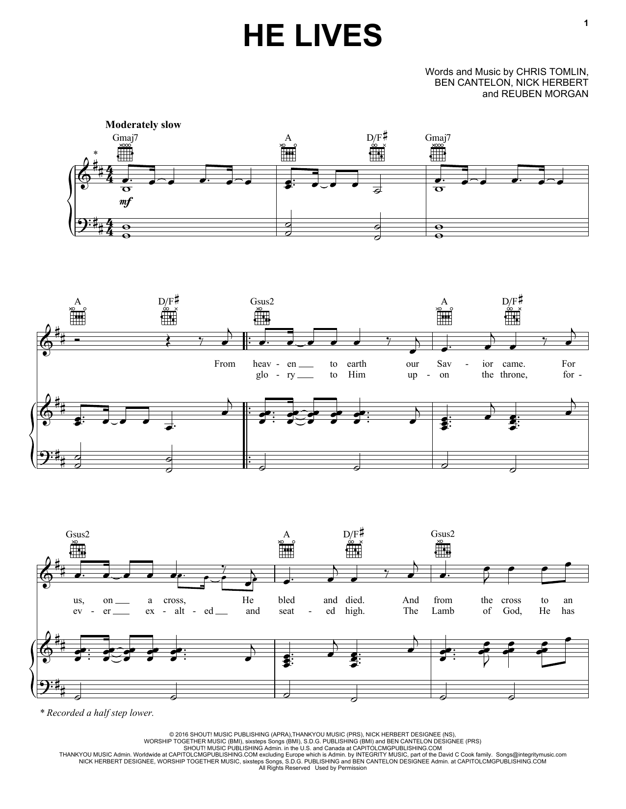Chris Tomlin He Lives sheet music notes and chords arranged for Piano, Vocal & Guitar Chords (Right-Hand Melody)