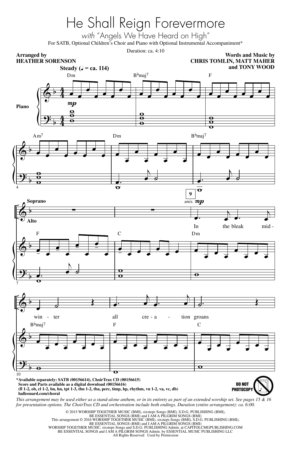 Chris Tomlin He Shall Reign Forevermore (arr. Heather Sorenson) sheet music notes and chords arranged for SATB Choir
