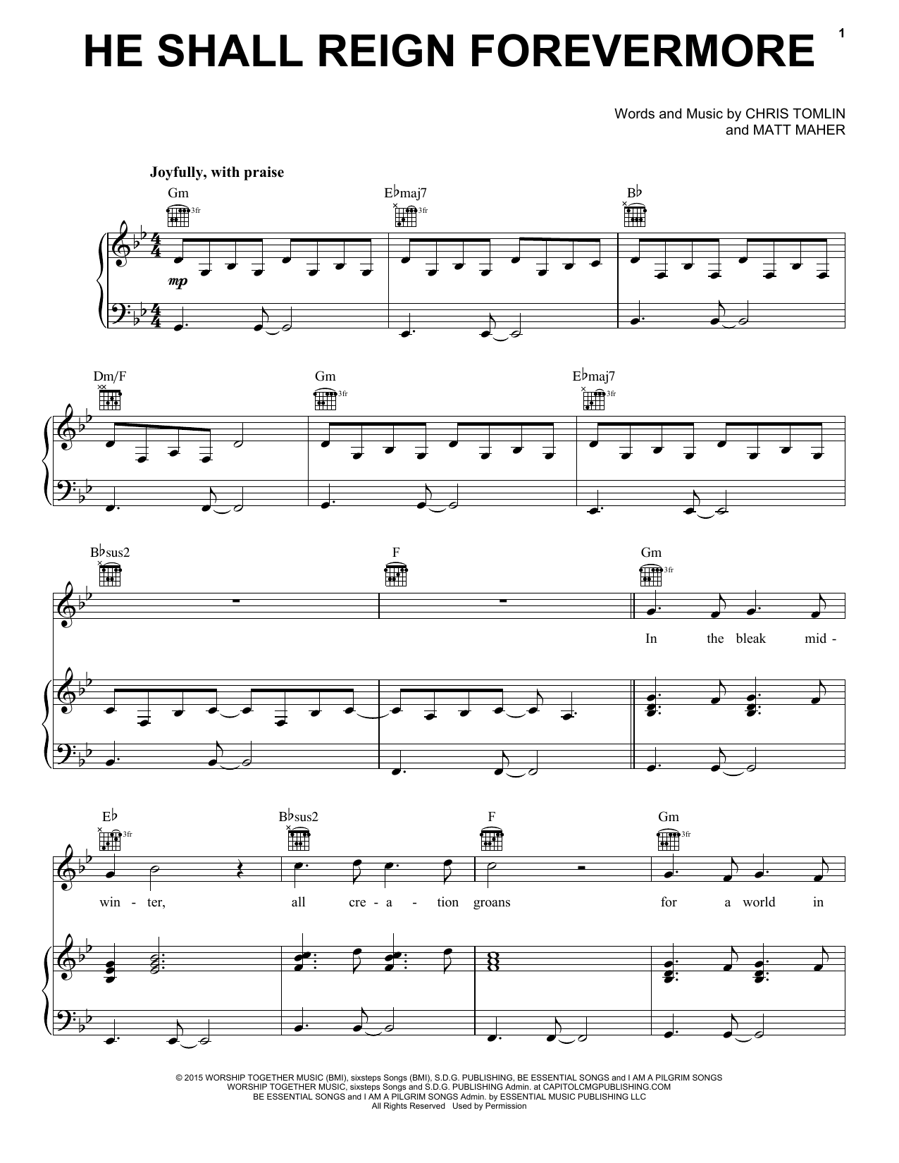 Chris Tomlin He Shall Reign Forevermore sheet music notes and chords arranged for Piano, Vocal & Guitar Chords (Right-Hand Melody)