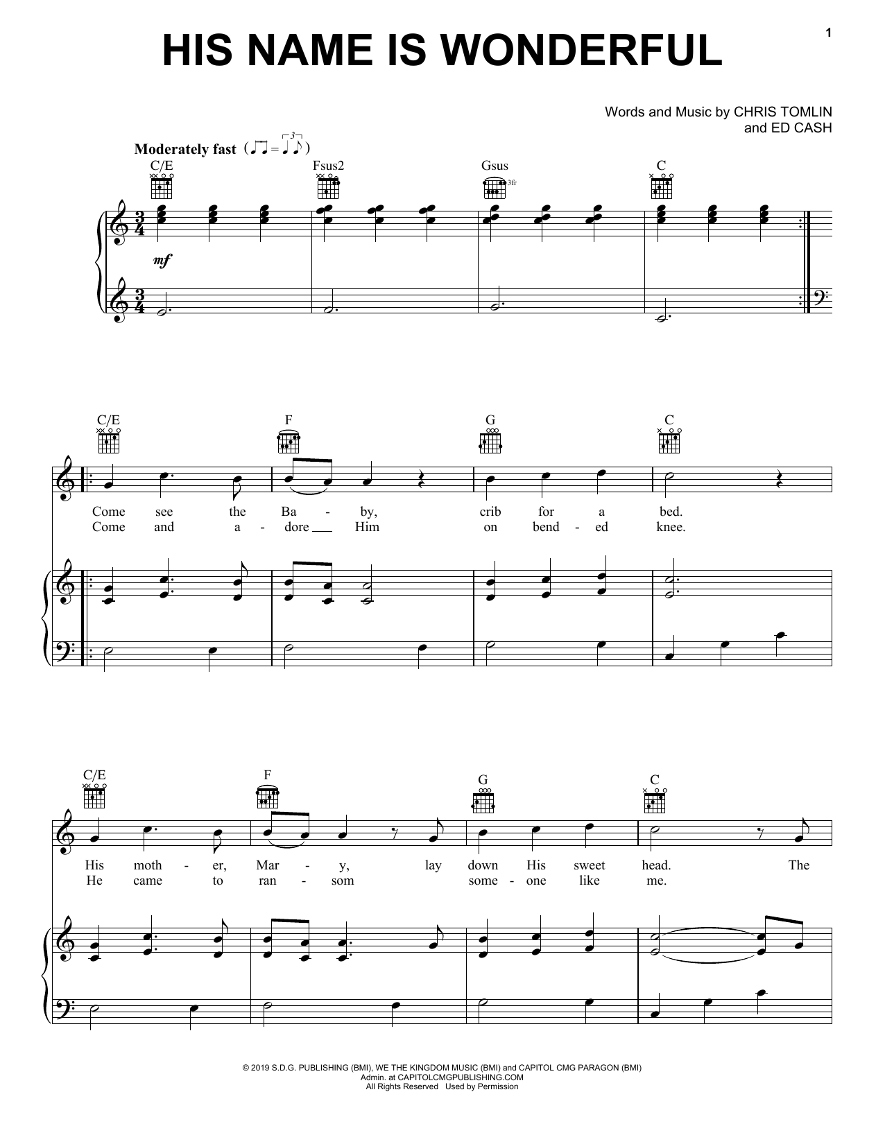 Chris Tomlin His Name Is Wonderful sheet music notes and chords arranged for Piano, Vocal & Guitar Chords (Right-Hand Melody)