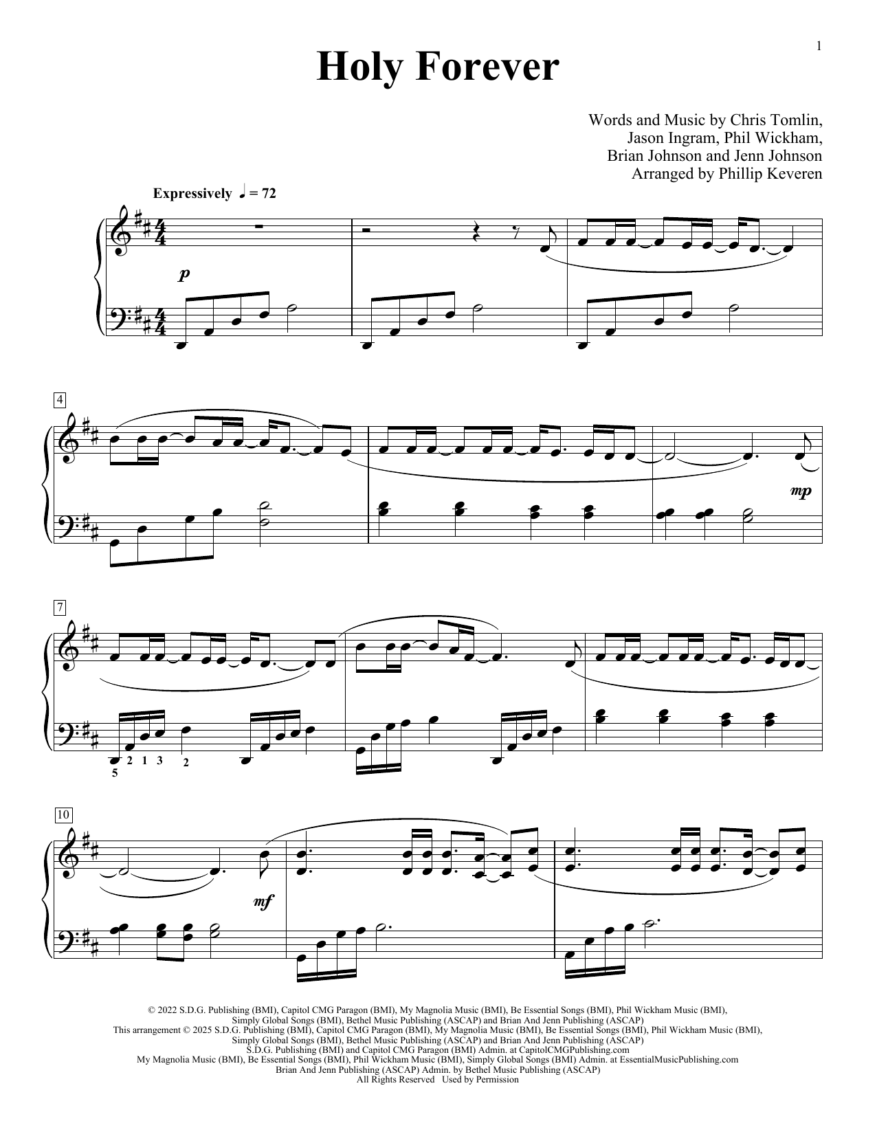 Chris Tomlin Holy Forever (arr. Phillip Keveren) sheet music notes and chords arranged for Piano Solo