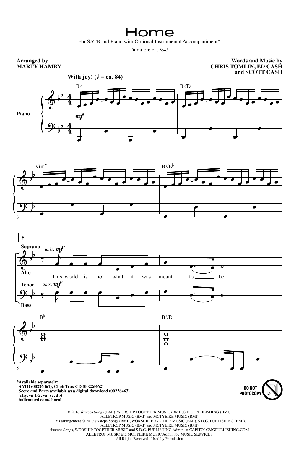 Chris Tomlin Home (arr. Marty Hamby) sheet music notes and chords arranged for SATB Choir