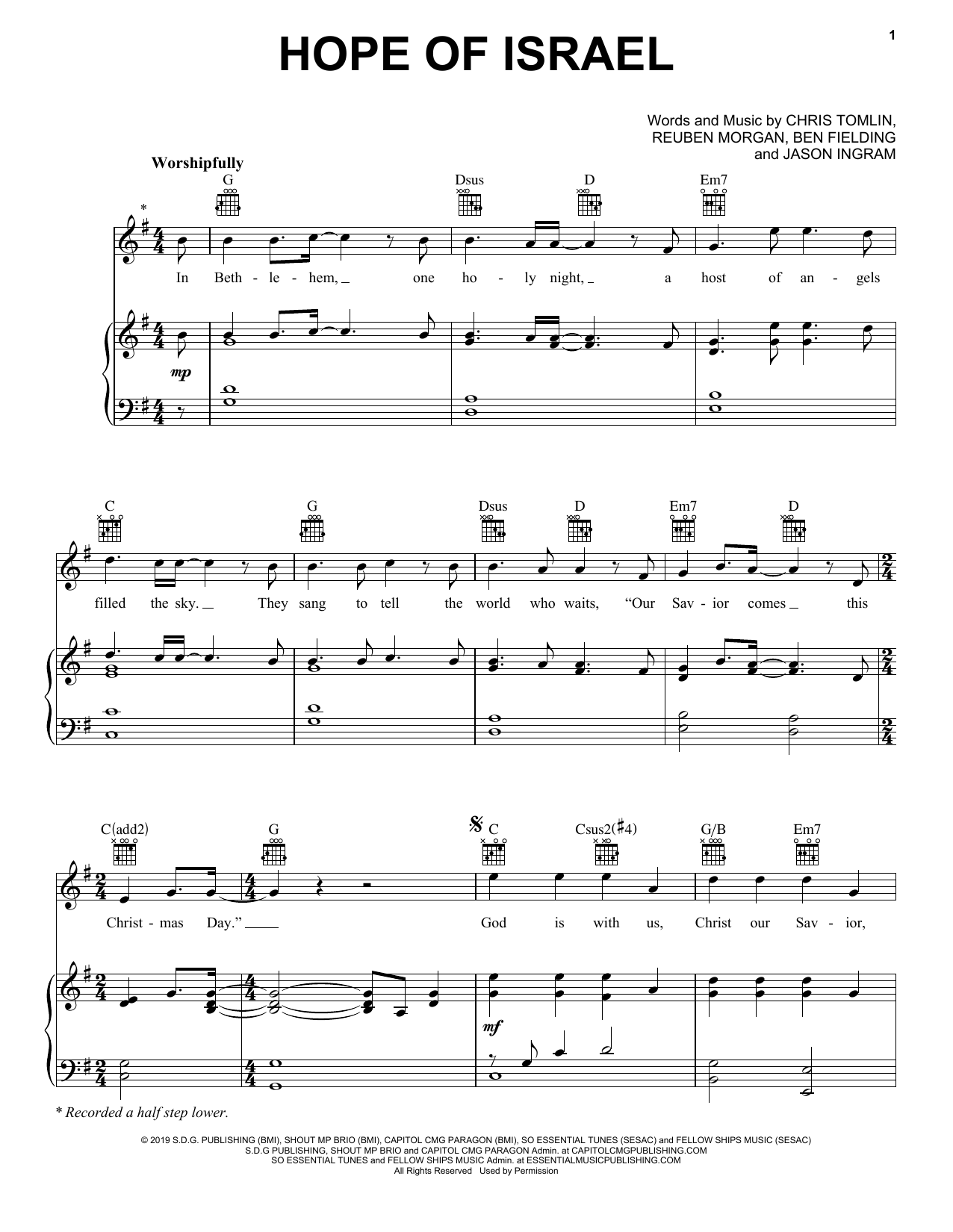 Chris Tomlin Hope Of Israel sheet music notes and chords arranged for Piano, Vocal & Guitar Chords (Right-Hand Melody)