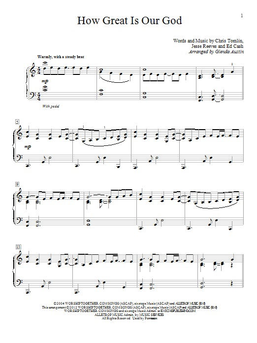Chris Tomlin How Great Is Our God (arr. Glenda Austin) sheet music notes and chords arranged for Educational Piano