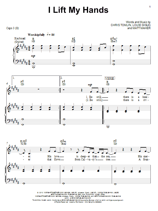 Chris Tomlin I Lift My Hands sheet music notes and chords arranged for Piano, Vocal & Guitar Chords (Right-Hand Melody)