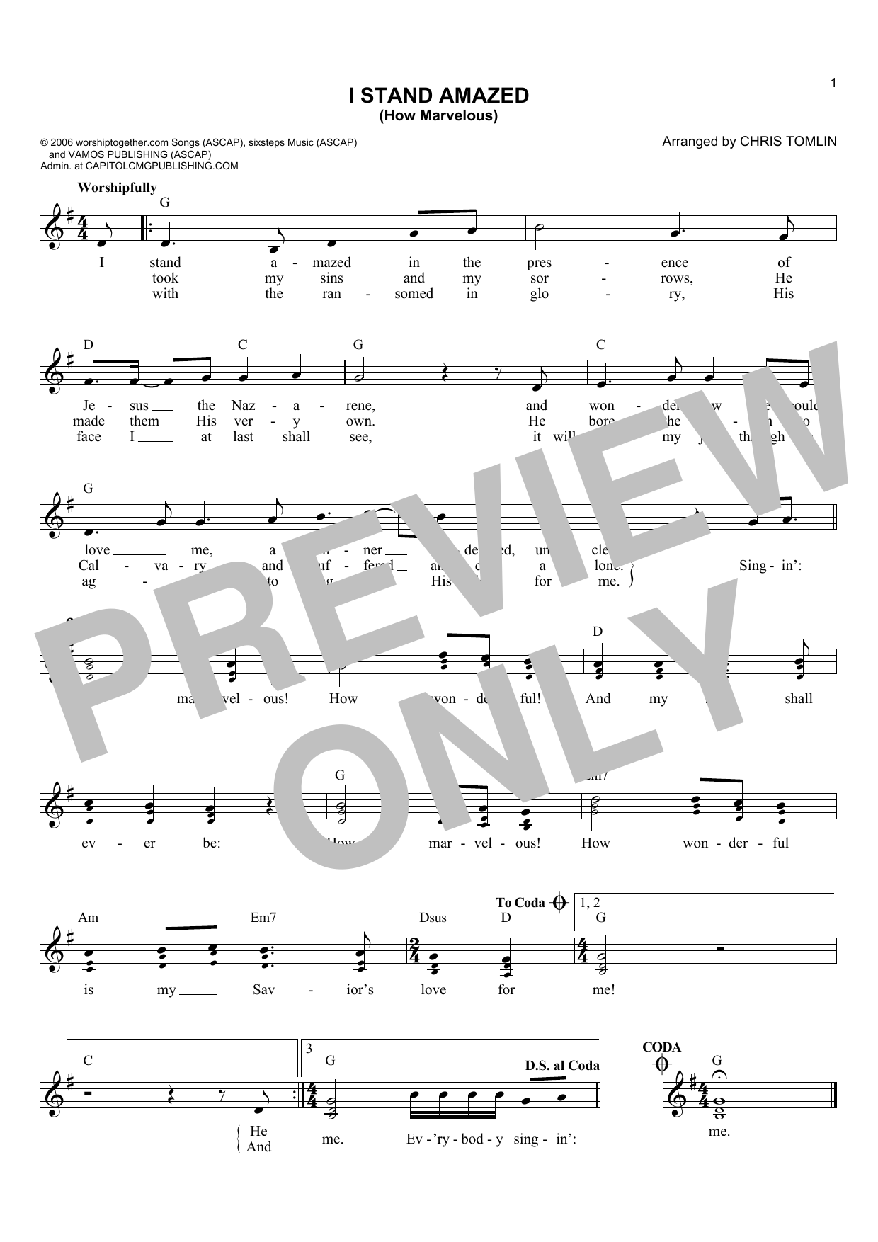 Chris Tomlin I Stand Amazed (How Marvelous) sheet music notes and chords arranged for Lead Sheet / Fake Book