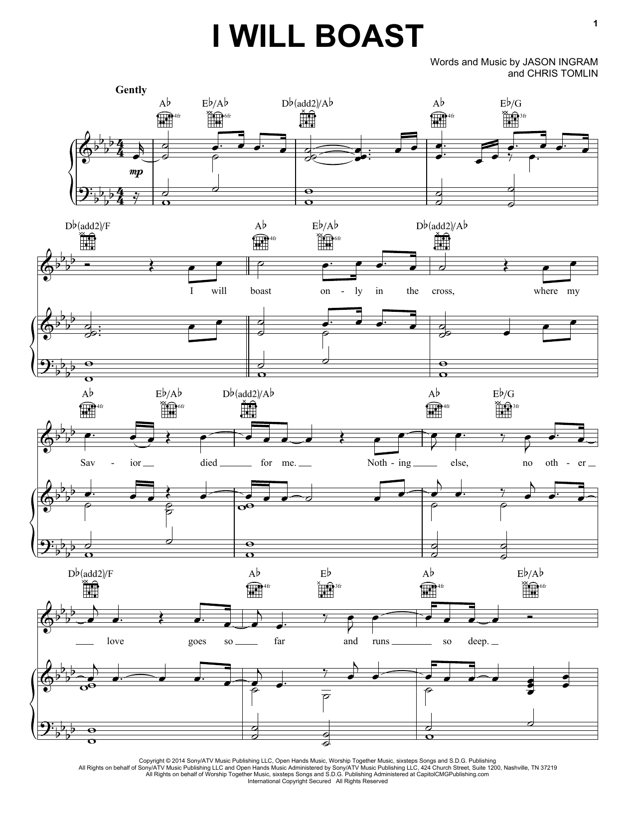 Chris Tomlin I Will Boast sheet music notes and chords arranged for Piano, Vocal & Guitar Chords (Right-Hand Melody)