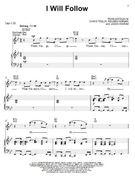 Chris Tomlin I Will Follow sheet music notes and chords arranged for Piano, Vocal & Guitar Chords (Right-Hand Melody)