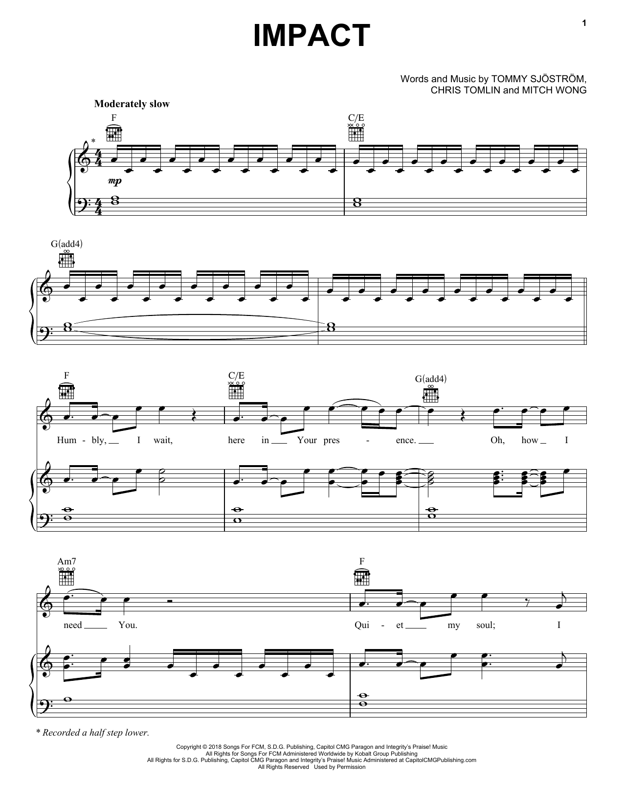 Chris Tomlin Impact sheet music notes and chords arranged for Piano, Vocal & Guitar Chords (Right-Hand Melody)