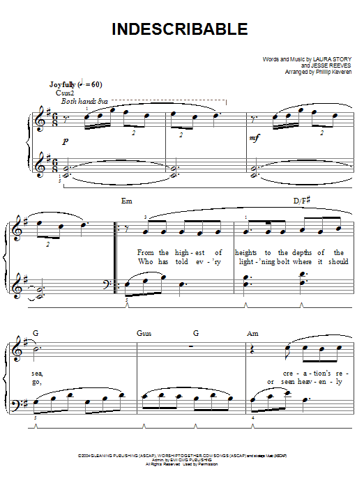 Chris Tomlin Indescribable (arr. Phillip Keveren) sheet music notes and chords arranged for Easy Piano