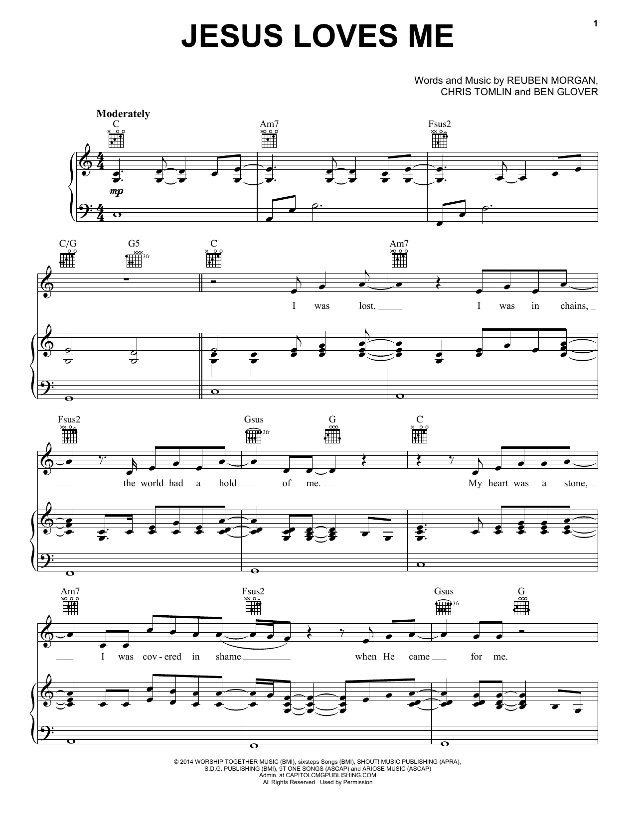 Chris Tomlin Jesus Loves Me sheet music notes and chords arranged for Easy Piano
