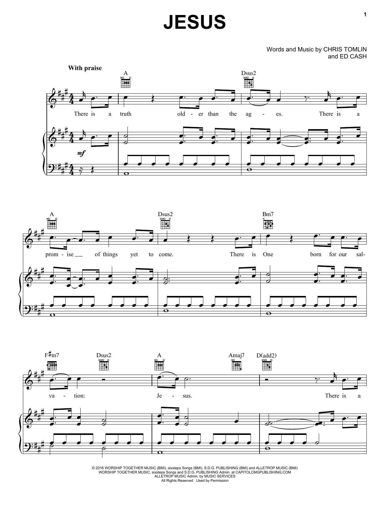 Chris Tomlin Jesus sheet music notes and chords arranged for Easy Guitar Tab