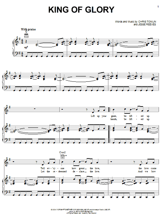 Chris Tomlin King Of Glory sheet music notes and chords arranged for Piano, Vocal & Guitar Chords (Right-Hand Melody)