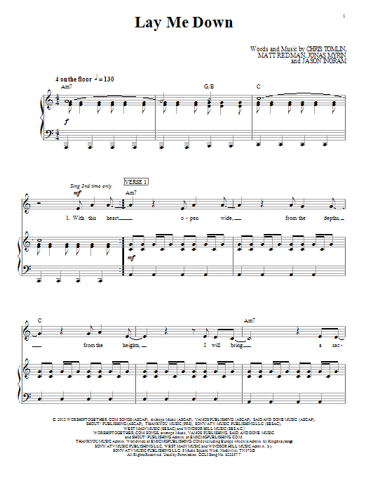 Chris Tomlin Lay Me Down sheet music notes and chords arranged for Easy Piano