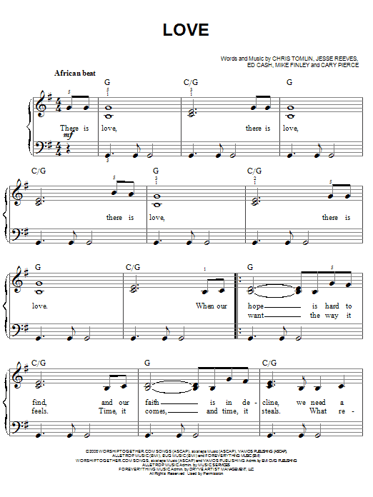 Chris Tomlin Love sheet music notes and chords arranged for Easy Piano