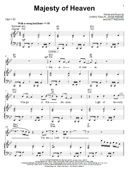 Chris Tomlin Majesty Of Heaven sheet music notes and chords arranged for Easy Piano