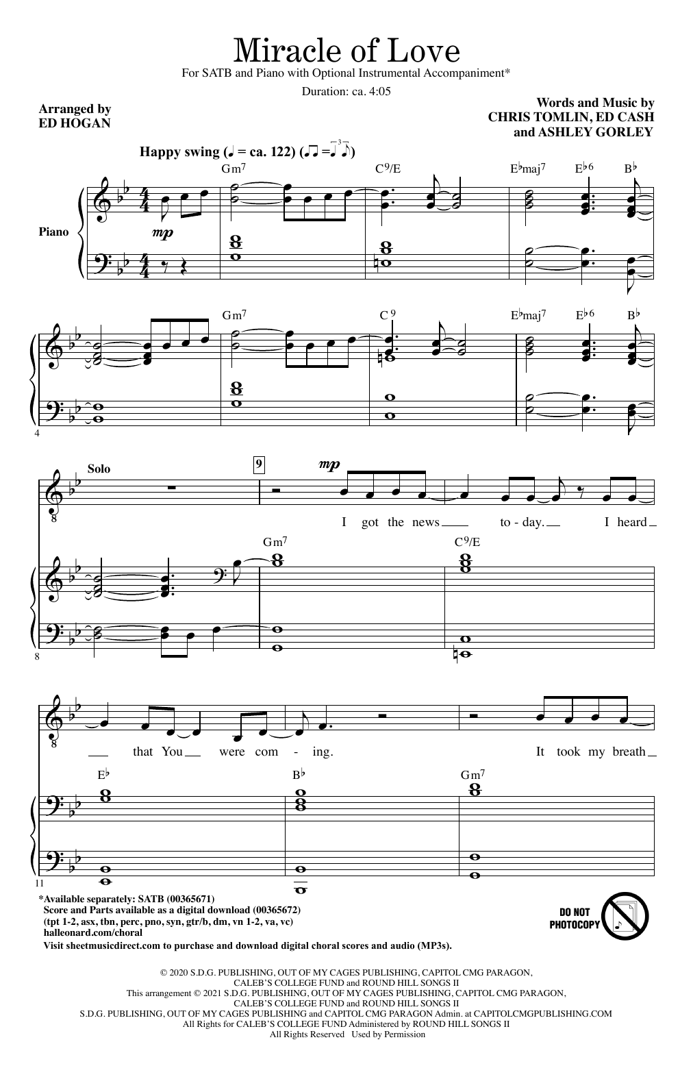 Chris Tomlin Miracle Of Love (arr. Ed Hogan) sheet music notes and chords arranged for SATB Choir