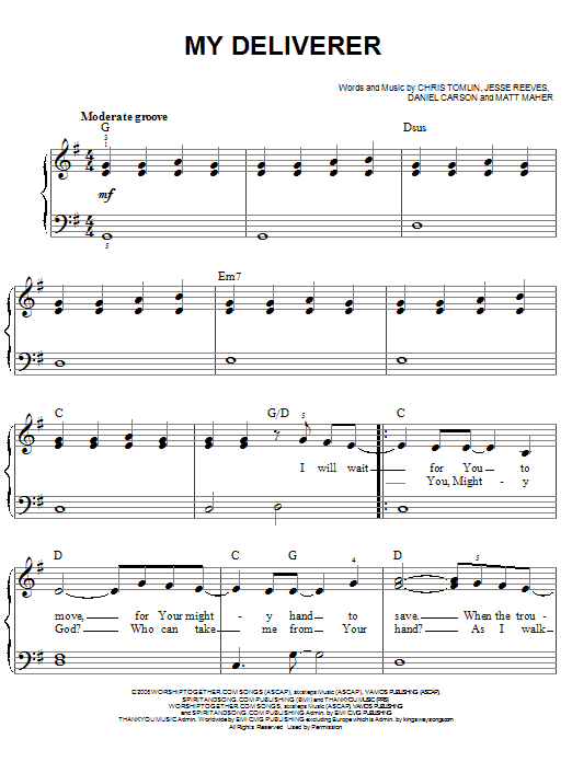 Chris Tomlin My Deliverer sheet music notes and chords arranged for Easy Piano