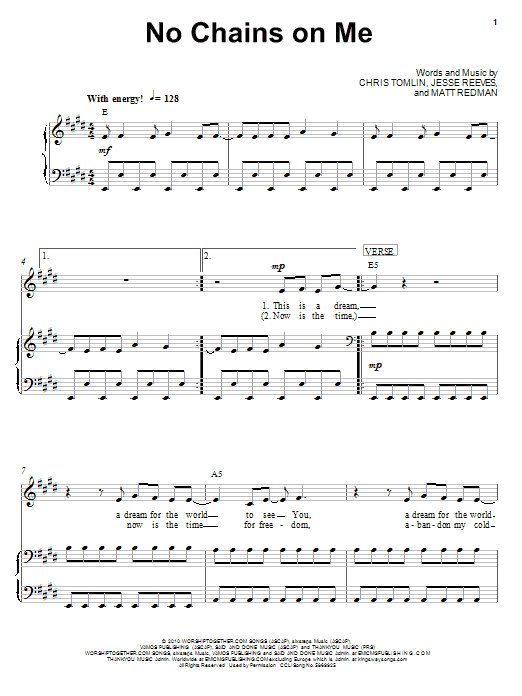 Chris Tomlin No Chains On Me sheet music notes and chords arranged for Piano, Vocal & Guitar Chords (Right-Hand Melody)