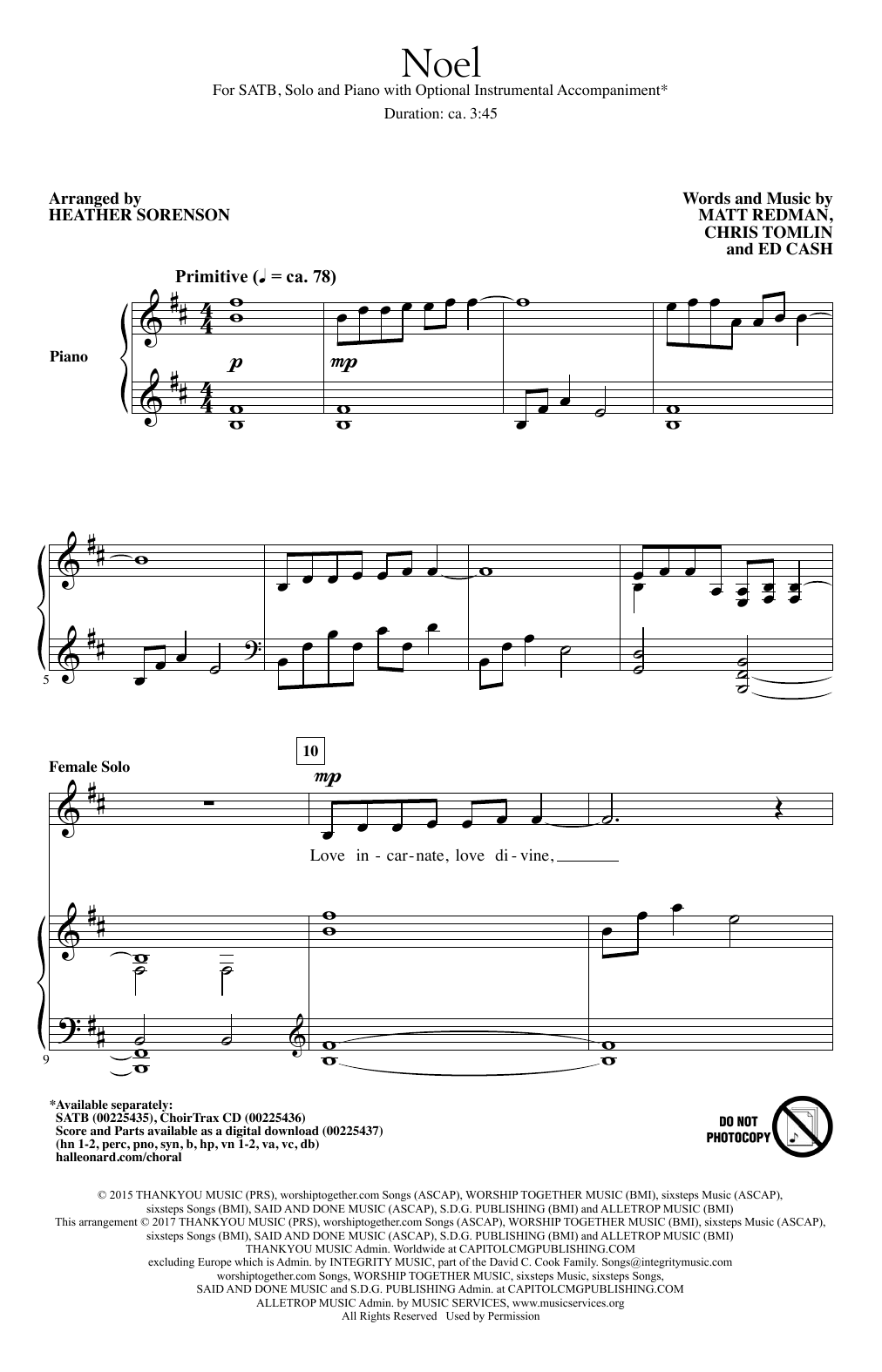 Chris Tomlin Noel (feat. Lauren Daigle) (arr. Heather Sorenson) sheet music notes and chords arranged for SATB Choir