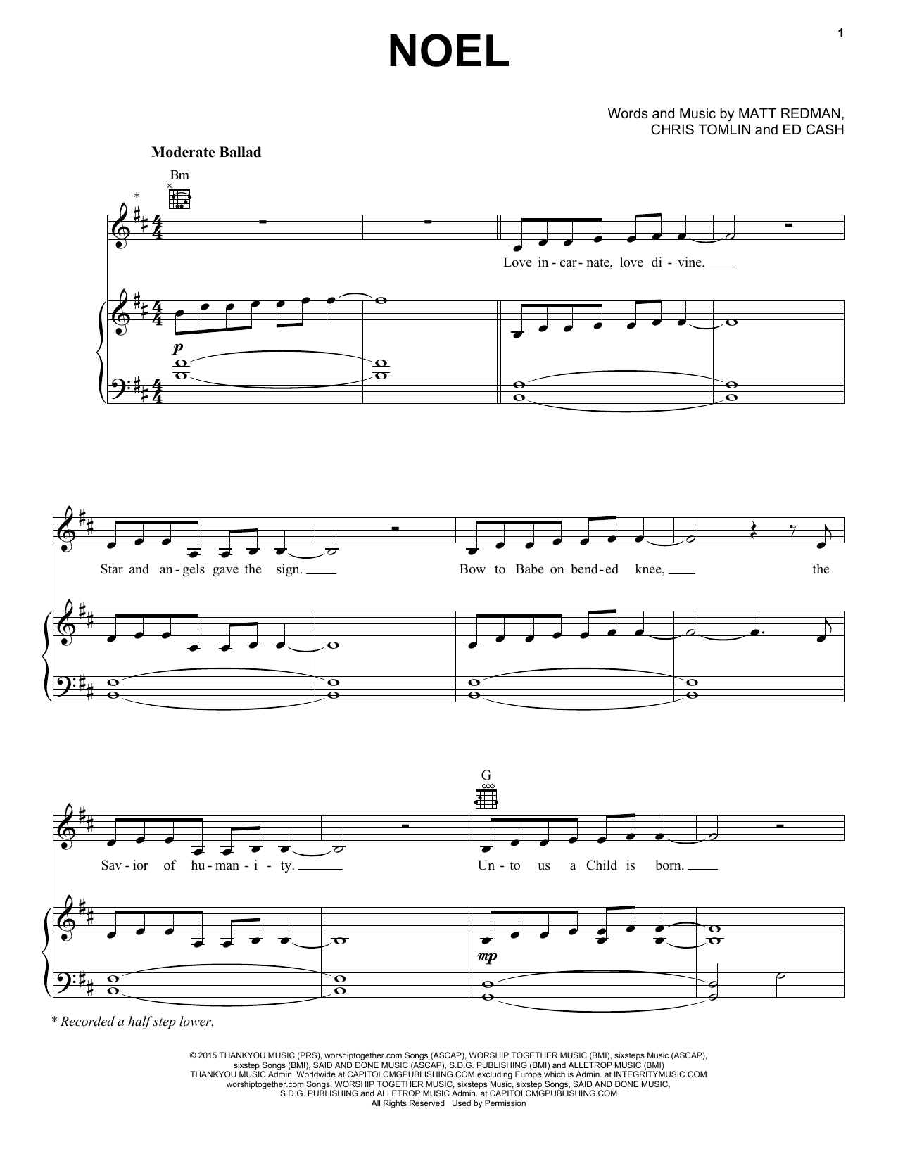 Chris Tomlin Noel (feat. Lauren Daigle) sheet music notes and chords arranged for Easy Piano