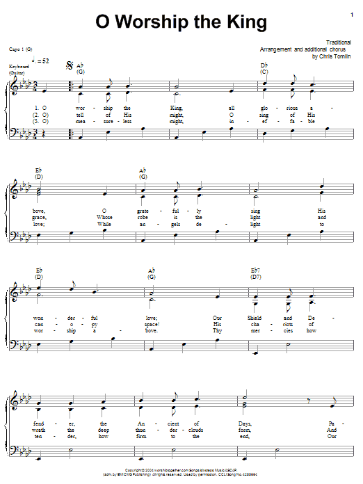 Chris Tomlin O Worship The King sheet music notes and chords arranged for Piano, Vocal & Guitar Chords (Right-Hand Melody)