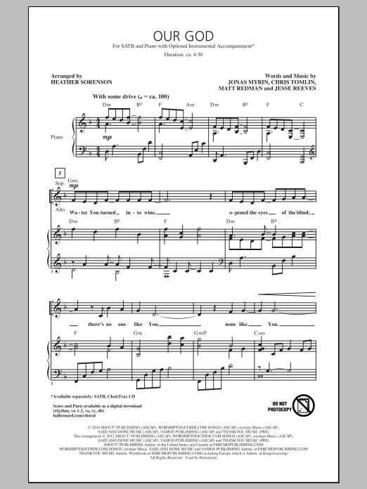 Chris Tomlin Our God (arr. Heather Sorenson) sheet music notes and chords arranged for SATB Choir