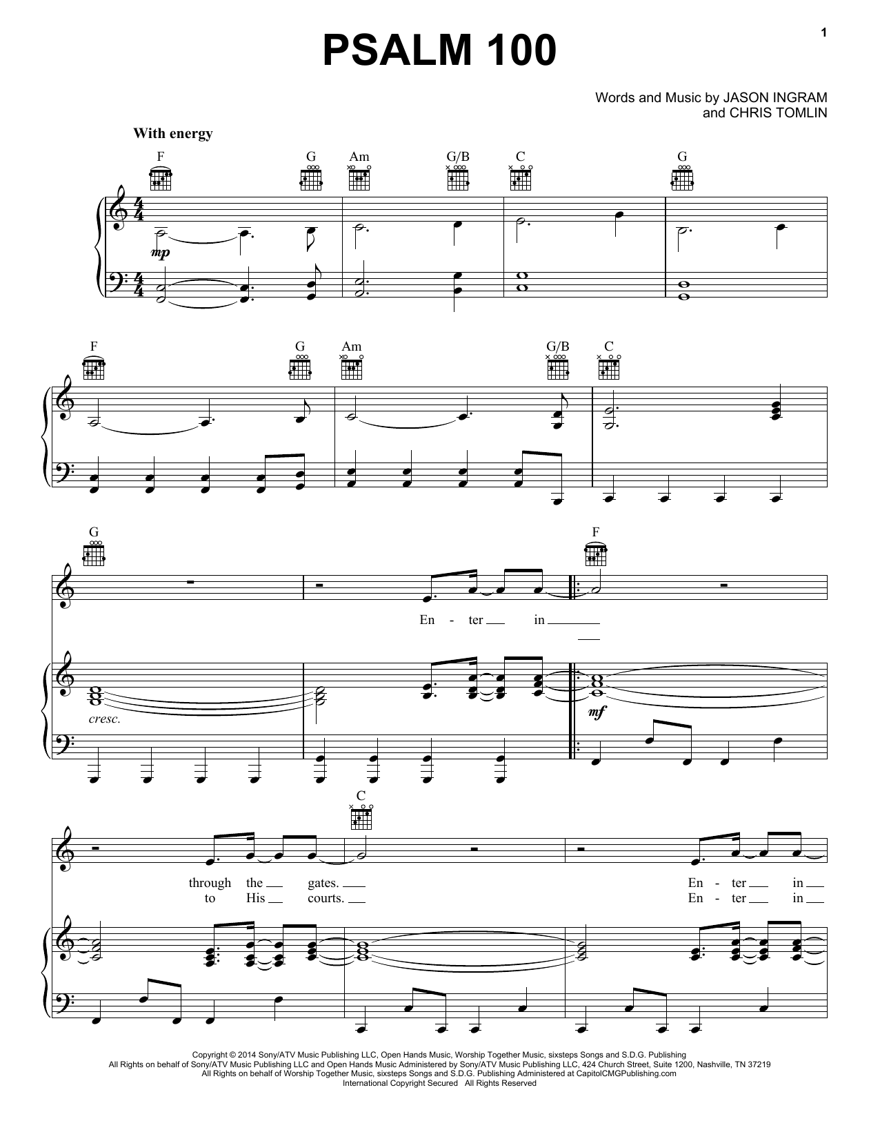 Chris Tomlin Psalm 100 sheet music notes and chords arranged for Piano, Vocal & Guitar Chords (Right-Hand Melody)