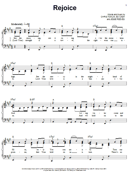 Chris Tomlin Rejoice sheet music notes and chords arranged for Easy Piano