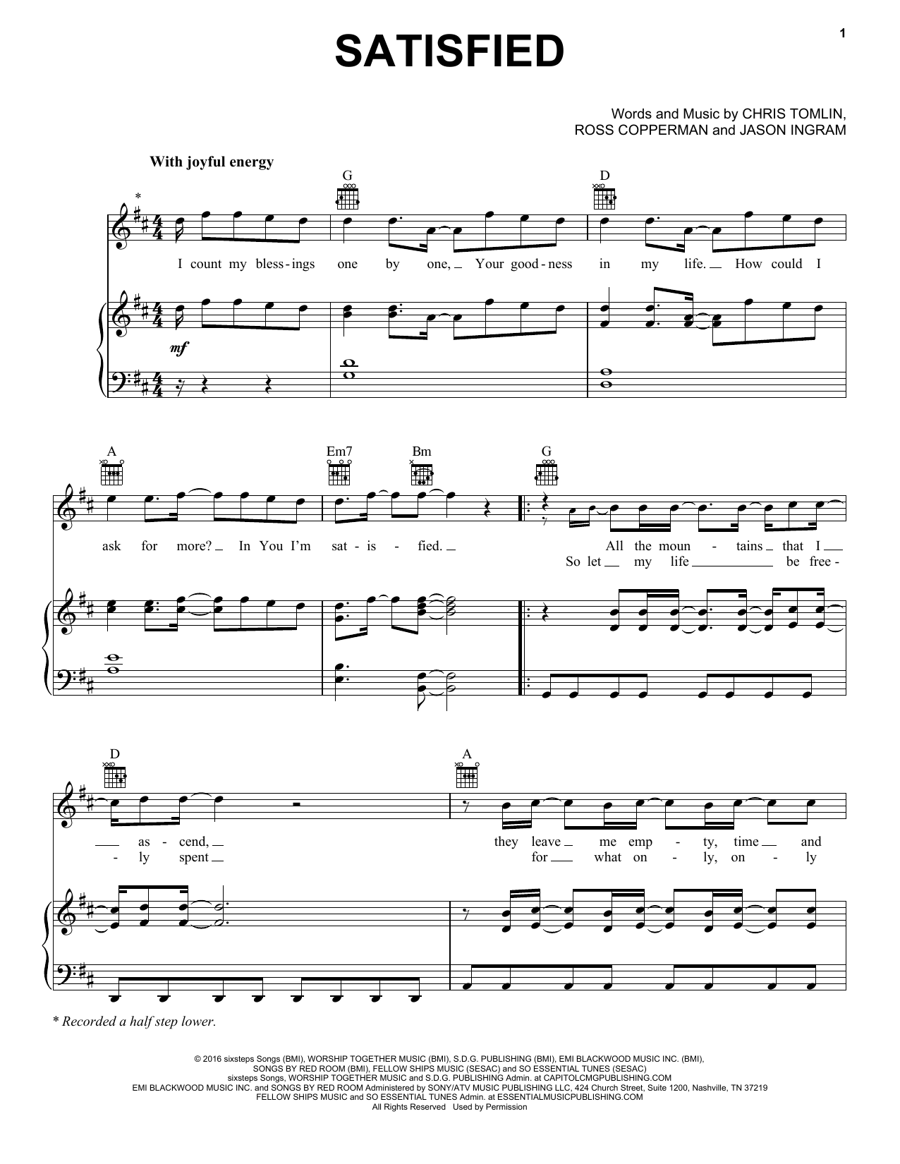 Chris Tomlin Satisfied sheet music notes and chords arranged for Piano, Vocal & Guitar Chords (Right-Hand Melody)